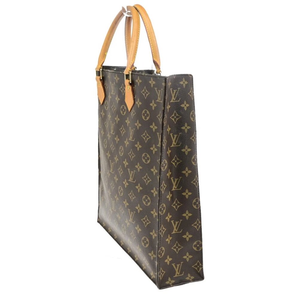 LOUIS VUITTON Logo Sac Plat Hand Tote Bag Monogram Leather Brown - Picture 13 of 15